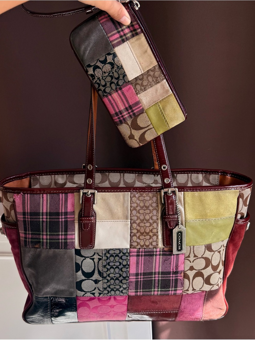 Vintage Coach Limited Edition Patchwork Tote Bag and matching wallet set